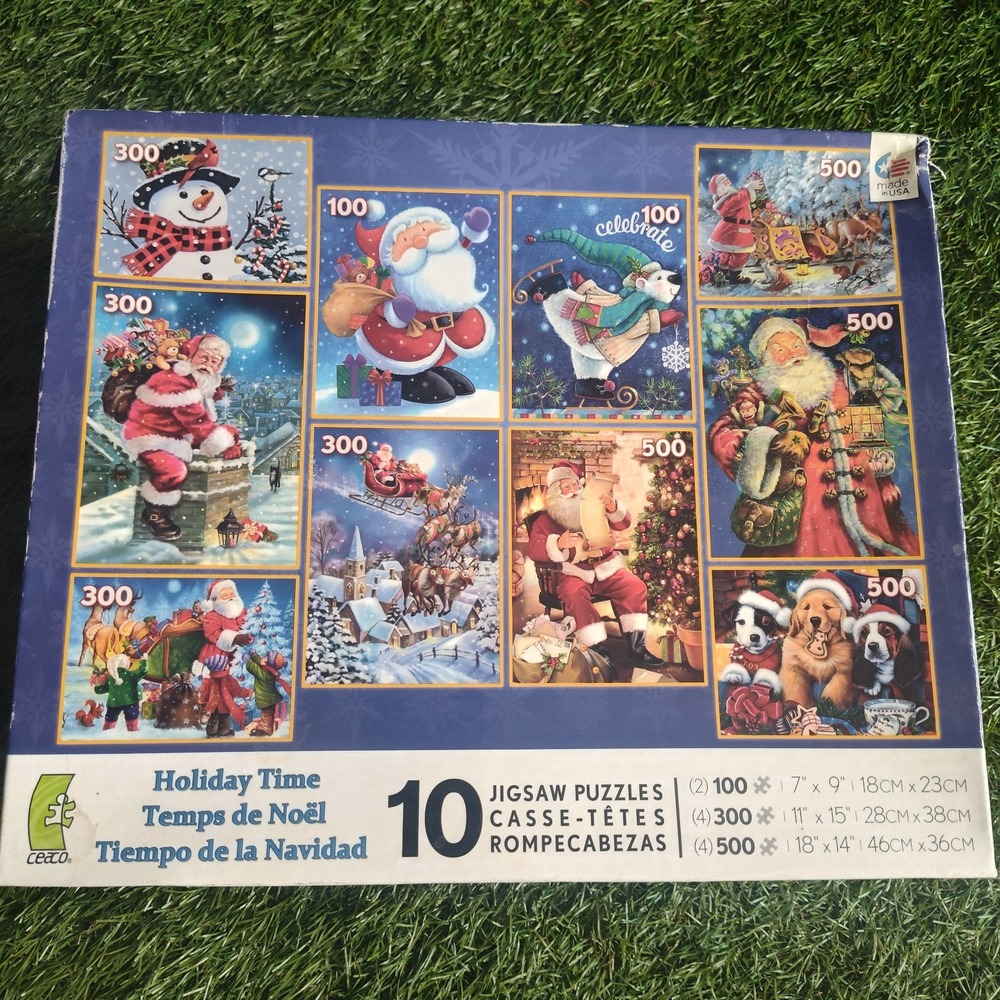 Ceaco Holiday Time 10 Jigsaw Puzzles Sealed Damaged Box 2013 Christmas Santa